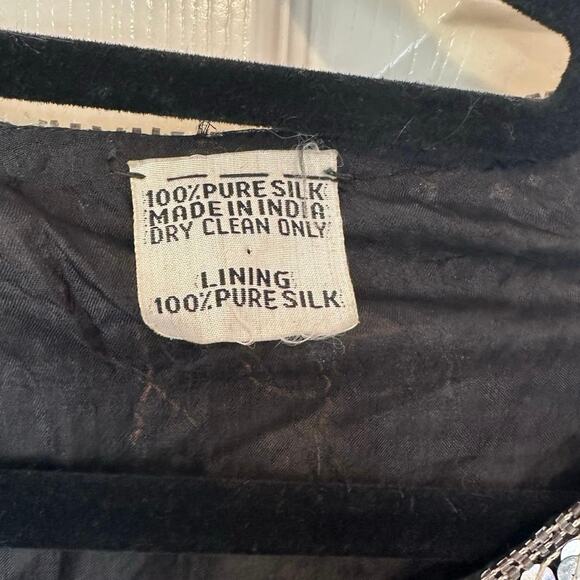 Vintage Unbranded Womens 100% Silk Silver Sequin Beaded Floral Blouse Maximalist - Picture 7 of 9